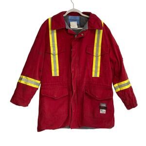 Vintage Actionwest FR Fire Resistant Red High Viz Heavy Industrial Work Coat 40